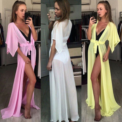 Summer Fashionable Women&#39;s Cover Up Wrap Beachwear Long Dress Chiffon Kimono Beach Cardigan Bikini