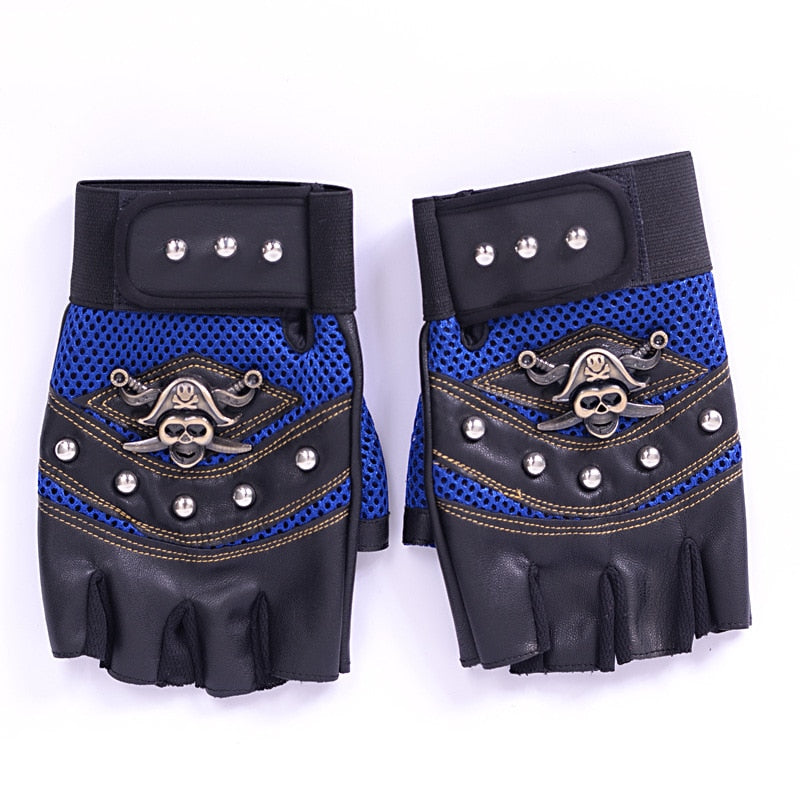 Long Keeper Skulls Rivet PU Leather Fingerless Gloves Men Women Fashion Hip Hop Women's Gym Gloves Half Finger Men's Gloves