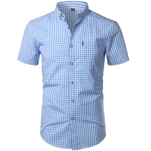 Small Plaid Shirt Men Summer New Short Sleeve Cotton Mens Dress Shirts Casual Button Down Chemise Homme Camisa Masculina XXXL