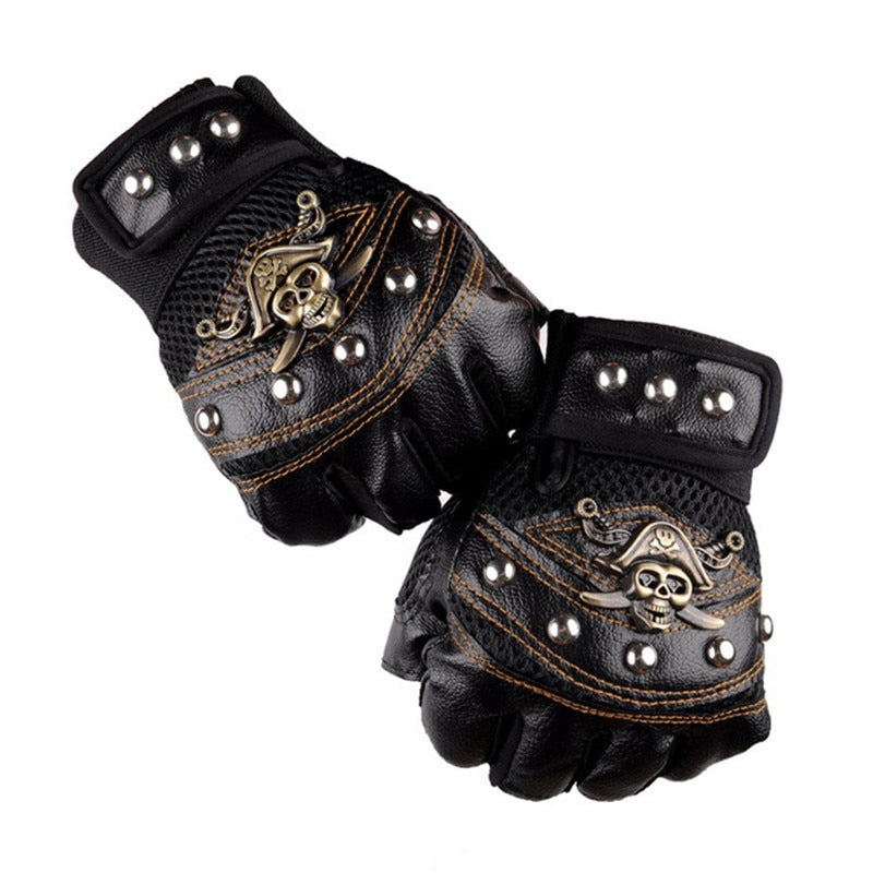 Long Keeper Skulls Rivet PU Leather Fingerless Gloves Men Women Fashion Hip Hop Women's Gym Gloves Half Finger Men's Gloves