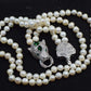 set 2rows freshwater pearl white near round 8-9mm 17-19inch necklace bracelet FPPJ  green zircon clasp
