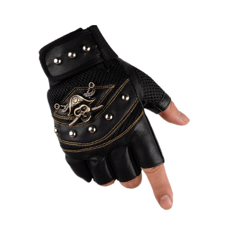 Long Keeper Skulls Rivet PU Leather Fingerless Gloves Men Women Fashion Hip Hop Women's Gym Gloves Half Finger Men's Gloves