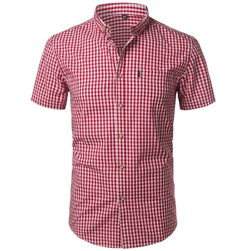 Small Plaid Shirt Men Summer New Short Sleeve Cotton Mens Dress Shirts Casual Button Down Chemise Homme Camisa Masculina XXXL