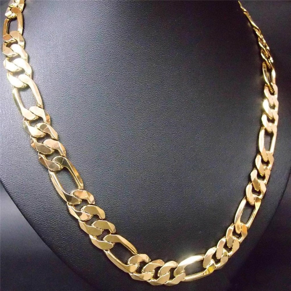 New! Heavy 98g 12mm Yellow Gold Filled Figaro Link Chain Necklace for Man 3+1 Link