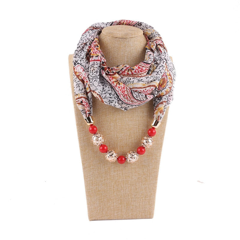 RUNMEIFA New Pendant Scarf Necklace Bohemia Necklaces For Women Chiffon Scarves Pendant Jewelry Wrap Foulard Female Accessories