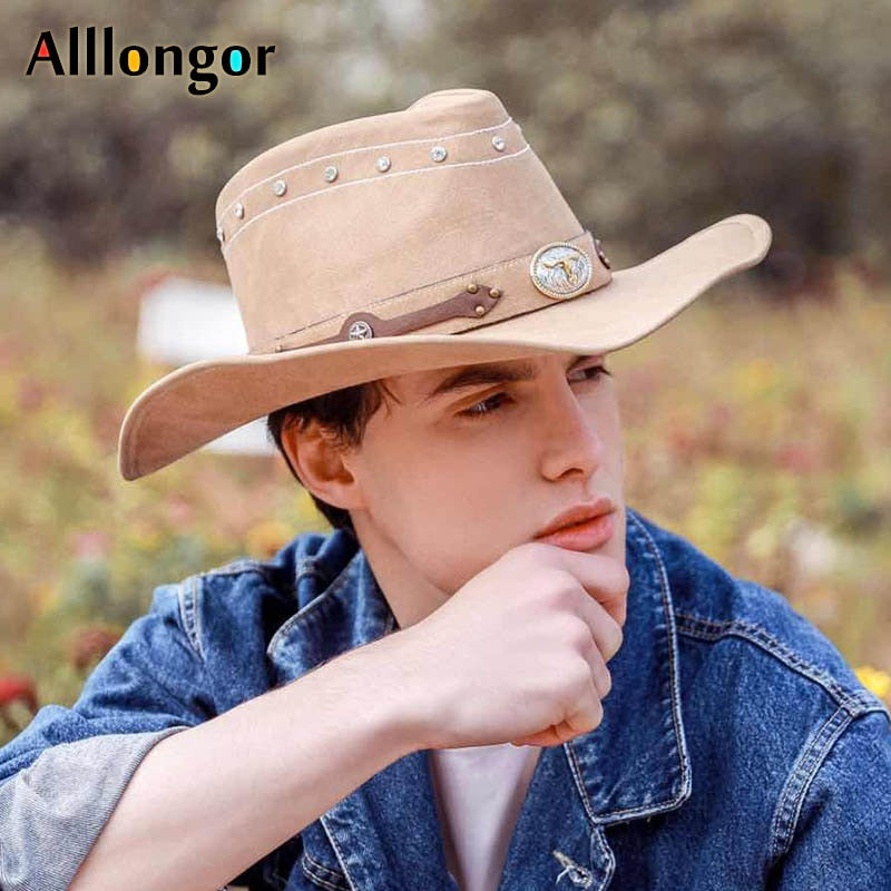 High Quality Classics 2022 Crystal Retro Leather Cappello Cowboy Hat Men Women Sunhat Homme Chapeau Cowboy Western Vintage Cap