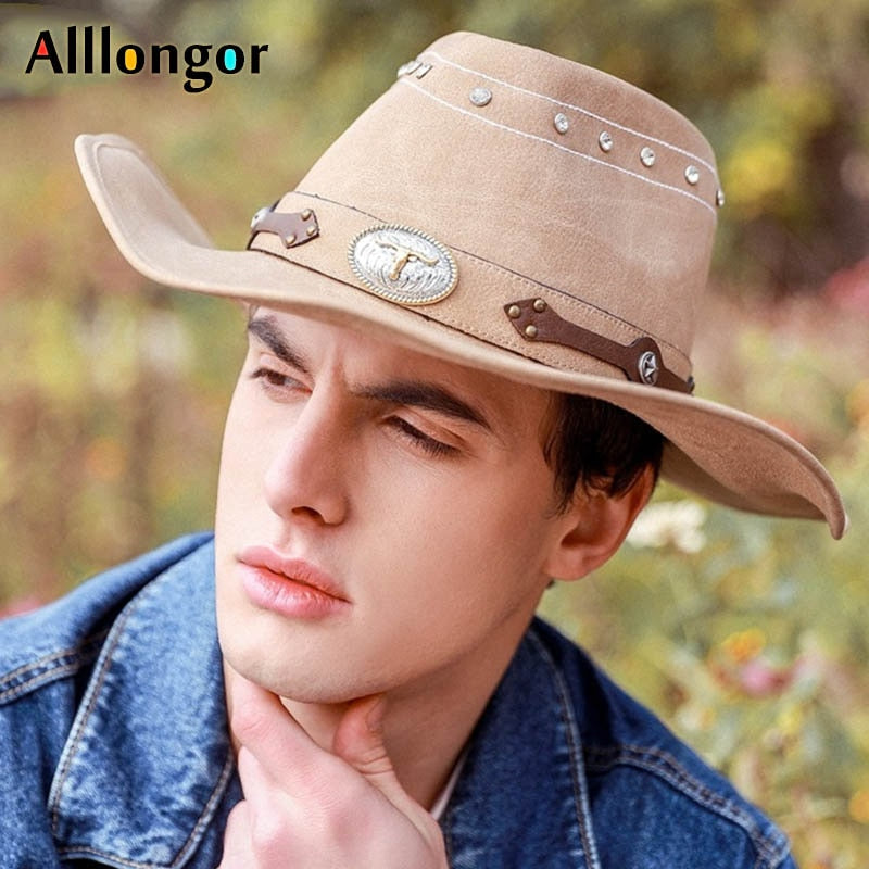 High Quality Classics 2022 Crystal Retro Leather Cappello Cowboy Hat Men Women Sunhat Homme Chapeau Cowboy Western Vintage Cap