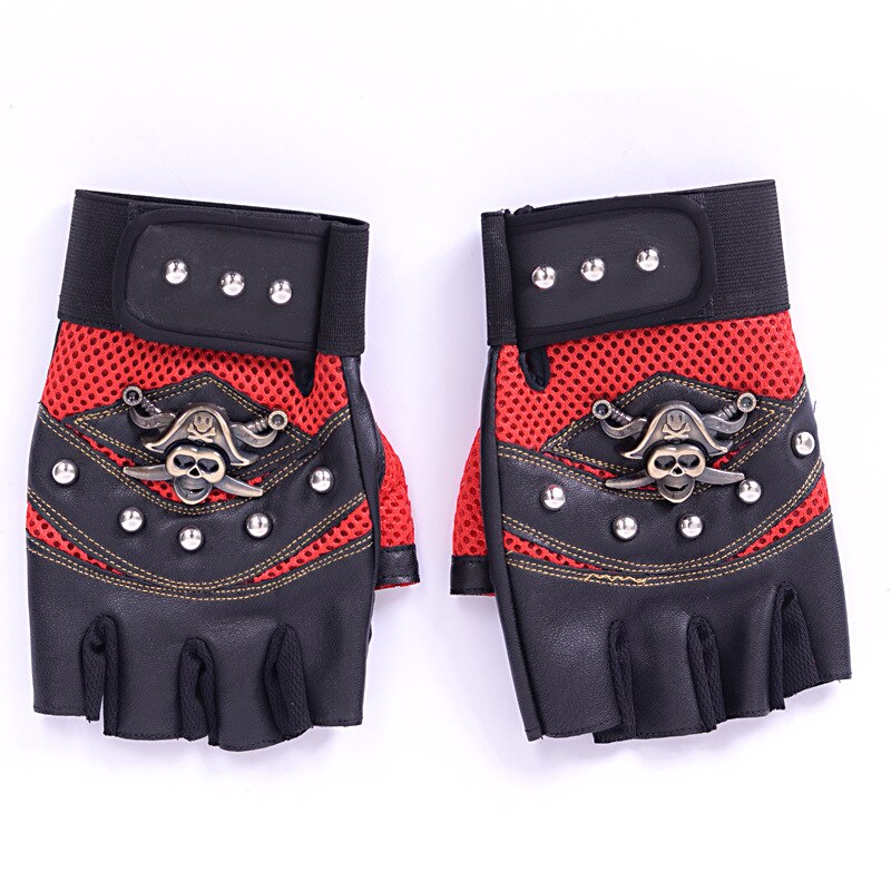 Long Keeper Skulls Rivet PU Leather Fingerless Gloves Men Women Fashion Hip Hop Women's Gym Gloves Half Finger Men's Gloves