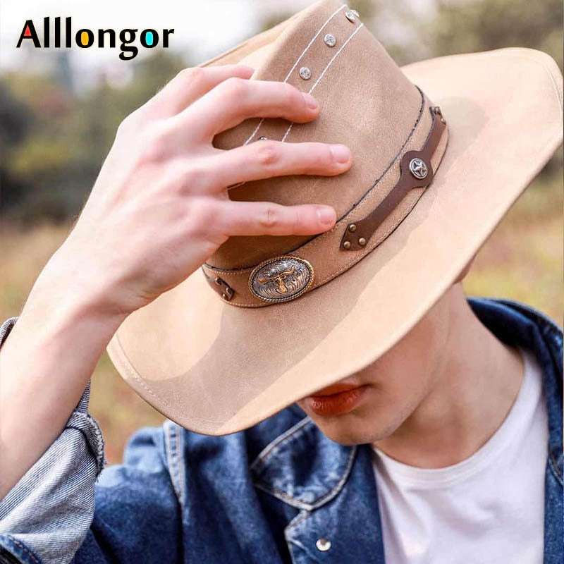 High Quality Classics 2022 Crystal Retro Leather Cappello Cowboy Hat Men Women Sunhat Homme Chapeau Cowboy Western Vintage Cap