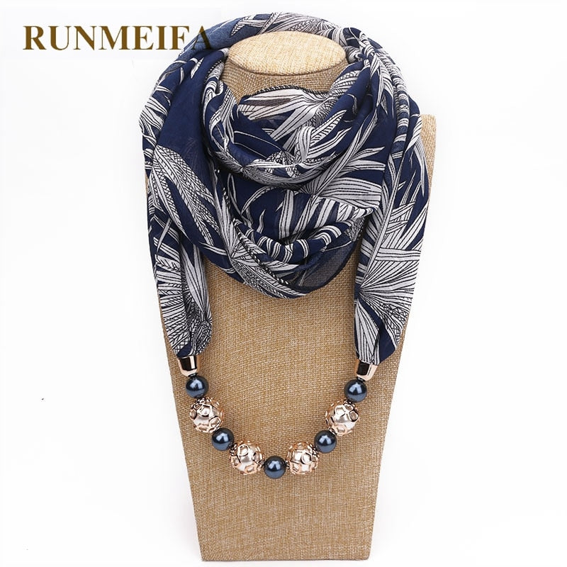 RUNMEIFA New Pendant Scarf Necklace Bohemia Necklaces For Women Chiffon Scarves Pendant Jewelry Wrap Foulard Female Accessories