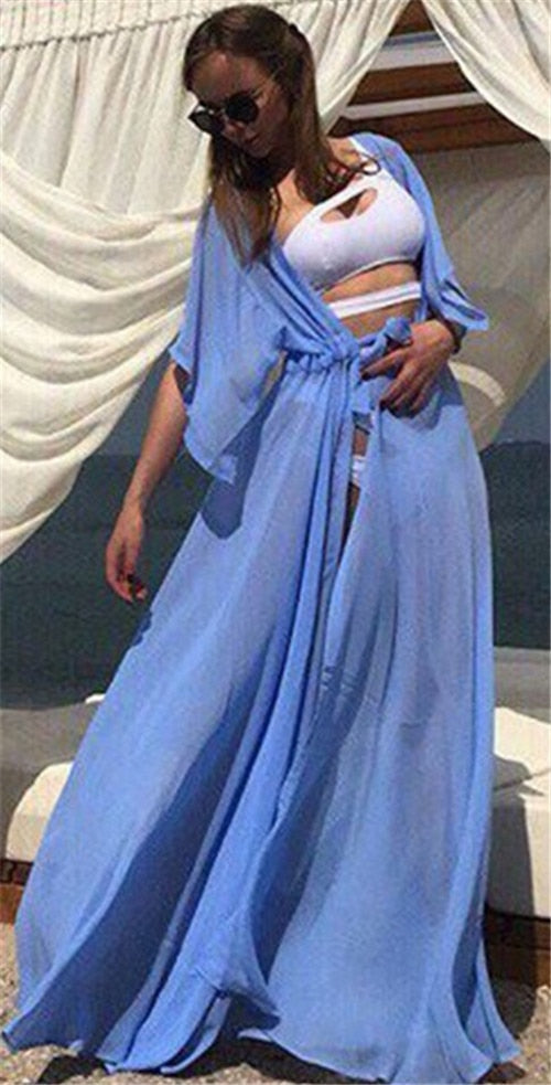 Summer Lady Beach Cover Up Sexy Bikini 2022 Chiffon Long Dress For Women Solid Beach Dress Women Bathing Suit Beach Tunic Kaftan