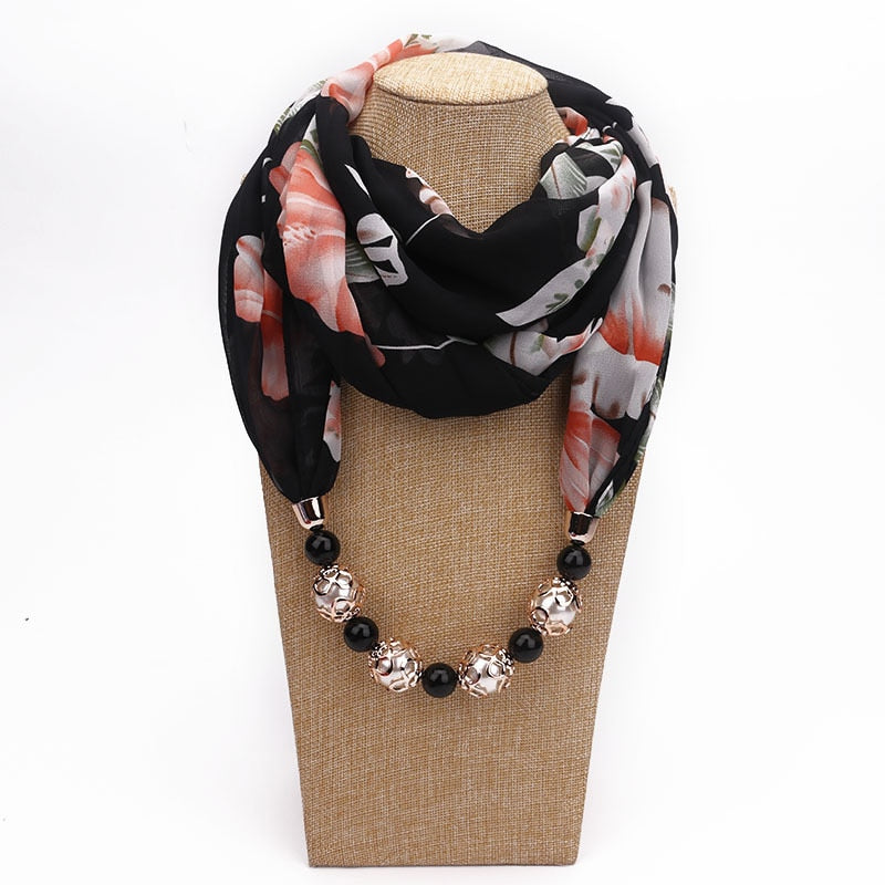 RUNMEIFA New Pendant Scarf Necklace Bohemia Necklaces For Women Chiffon Scarves Pendant Jewelry Wrap Foulard Female Accessories