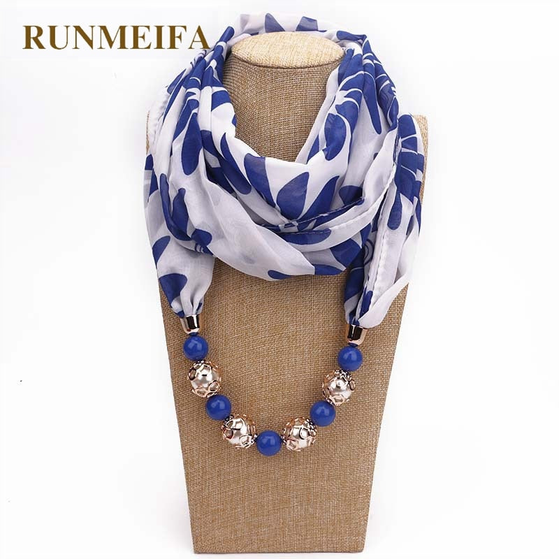 RUNMEIFA New Pendant Scarf Necklace Bohemia Necklaces For Women Chiffon Scarves Pendant Jewelry Wrap Foulard Female Accessories