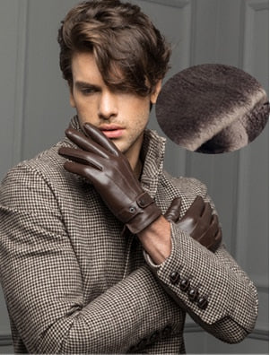 YY8597 Spring/Winter Real Leather Short Gloves For Men Male Thin/Thick Black/Brown Touched Screen Gant Gym Luvas Driving Mittens