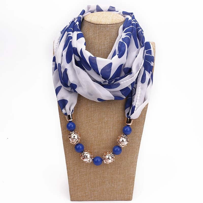 RUNMEIFA New Pendant Scarf Necklace Bohemia Necklaces For Women Chiffon Scarves Pendant Jewelry Wrap Foulard Female Accessories