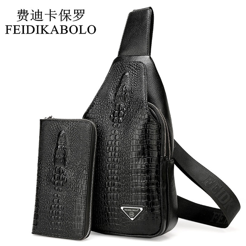 FEIDIKABOLO 3D Crocodile Men Chest Pack Leather Travel Men's Crossbody Bags Male Shoulder Bag Back Bag Rucksack Men Clutch Purse