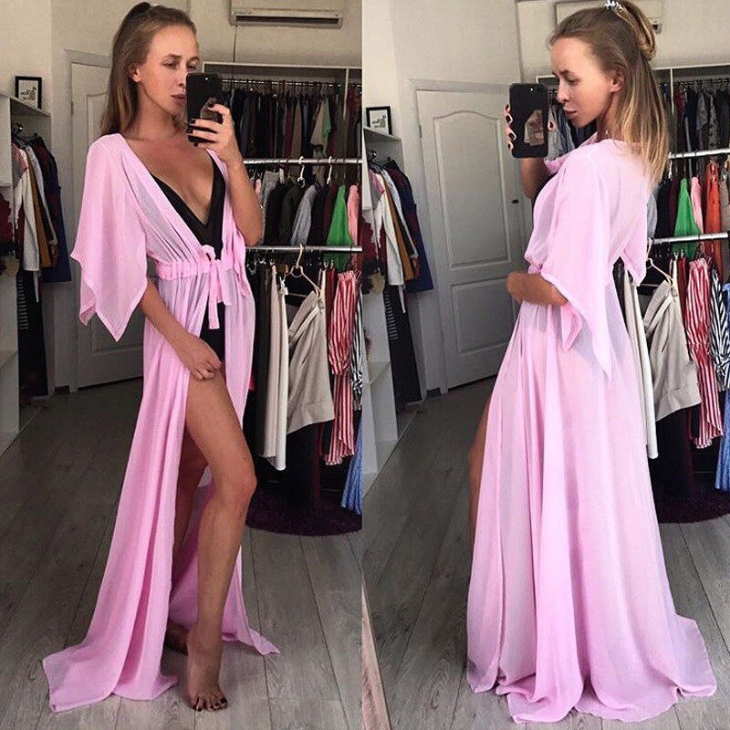 Summer Fashionable Women&#39;s Cover Up Wrap Beachwear Long Dress Chiffon Kimono Beach Cardigan Bikini