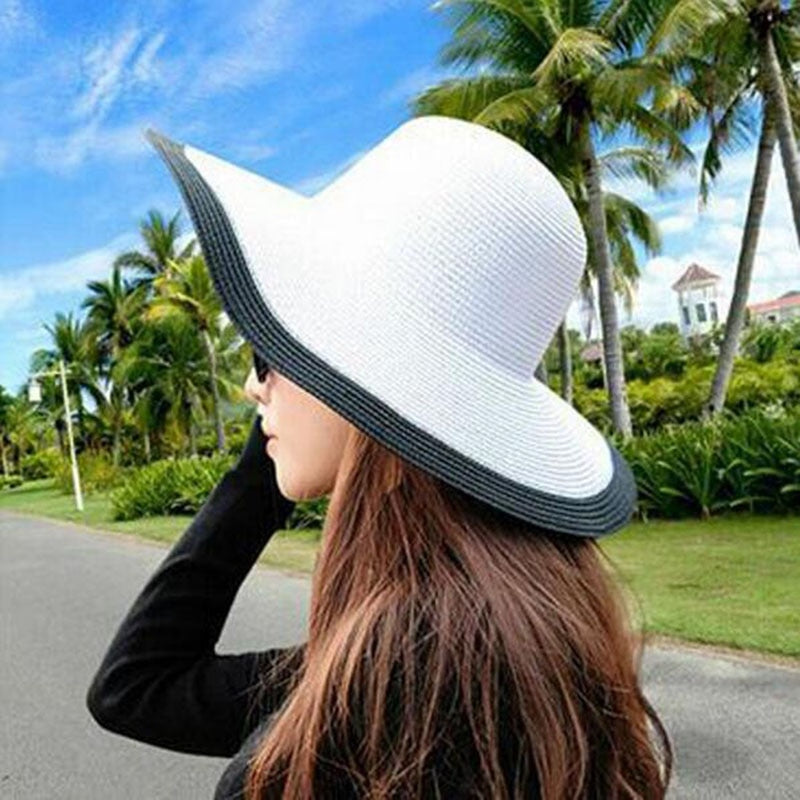 2016 new fashion Letter Embroidery panama hat Large Brim Sunbonnet Straw hat Women&#39;s Summer Sun Hat Foldable Adjustable