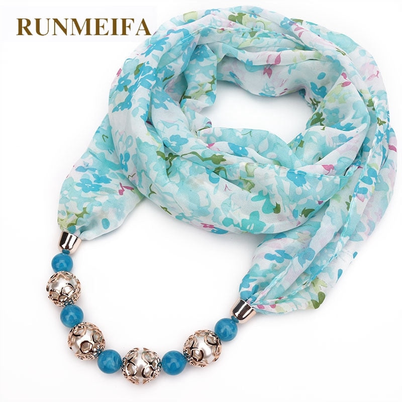 RUNMEIFA New Pendant Scarf Necklace Bohemia Necklaces For Women Chiffon Scarves Pendant Jewelry Wrap Foulard Female Accessories