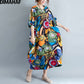 DIMANAF Women Dress Oversize Summer Pattern Print Linen Colorful Female Loose Batwing Casual Retro Vintage Large Size Dresses