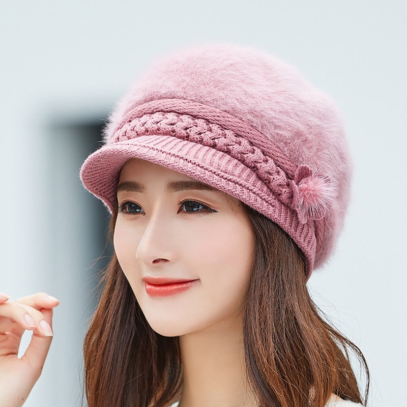 Hot Women Rabbit Fur Knitted Hats Casual Solid Color Autumn girls Winter Hat Female Bonnet Caps Boina Feminino