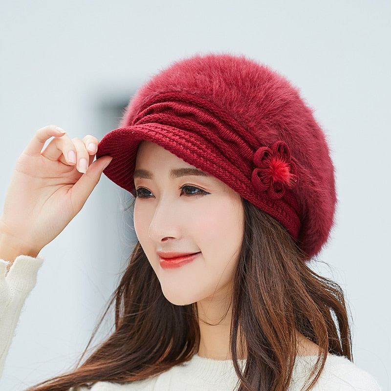 Hot Women Rabbit Fur Knitted Hats Casual Solid Color Autumn girls Winter Hat Female Bonnet Caps Boina Feminino