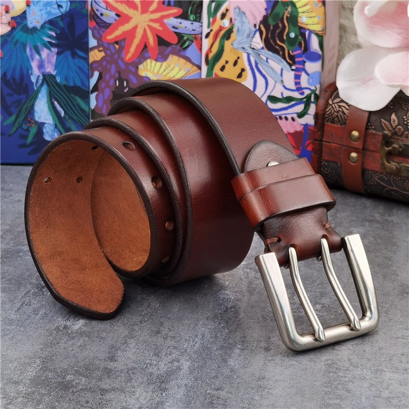 Super Wide 4.3CM Double Pin Belt Buckle 130CM-135CM Long Belt Luxury Thick Leather Belt Men Ceinture Homme Jeans Belt  MBT0018