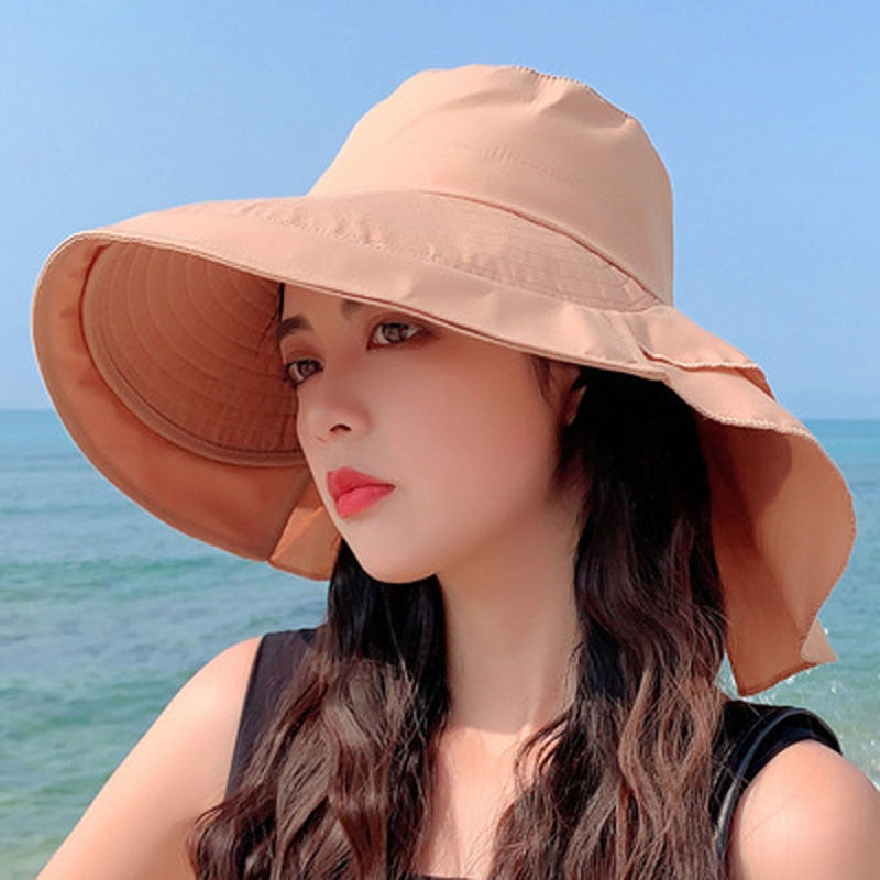 New Women&#39;s Summer Sun Hat With Neck Protector And Sunshade For Outdoor Cycling Trip Big-Brimmed Fisherman&#39;s Hat