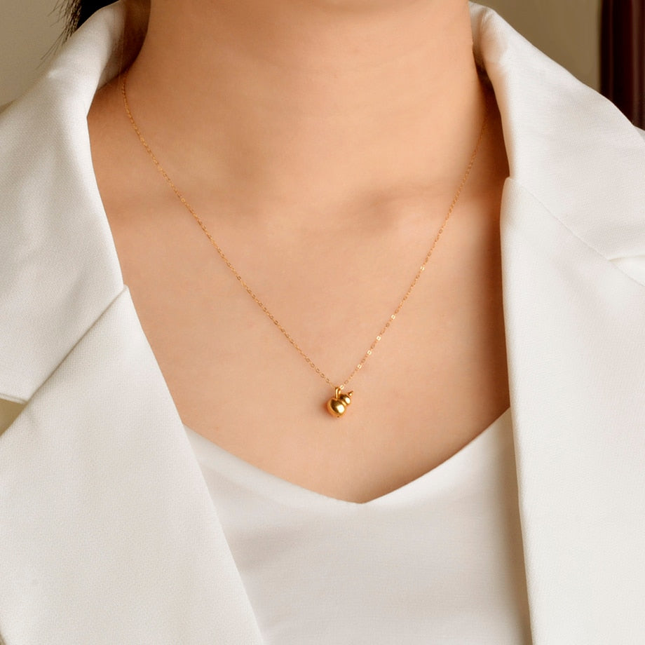 NYMPH 100% 18K AU750 Gold Necklace Chain Lovely Gourd for Women Party Fine Jewelry Gift Real 24K 999 Yellow Gold Pendant X531