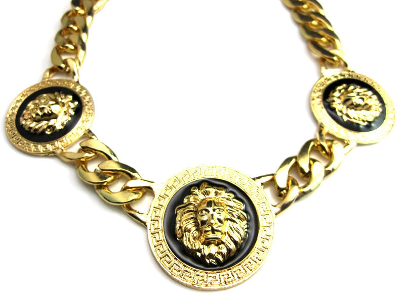 Big Jewelry Fashion High Quality Alloy Drop Oil Lion Head Gold Necklace Collar Bone Sweater Chain