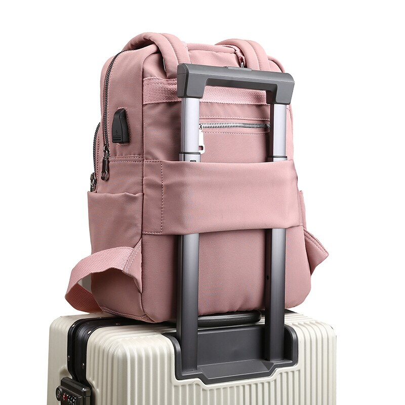 Top-Handle USB Charging Women Backpack Large Capacity Casual Travel Rucksack Preppy Student School Bag 14 inch Laptop Backpack