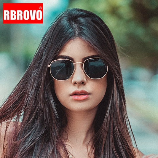 RBROVO-gafas De Sol poligonales para hombre y mujer, lentes De Sol De Metal Retro De lujo, espejo Vintage, UV400, para verano, 2023