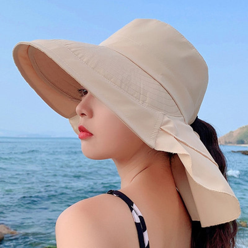 New Women&#39;s Summer Sun Hat With Neck Protector And Sunshade For Outdoor Cycling Trip Big-Brimmed Fisherman&#39;s Hat