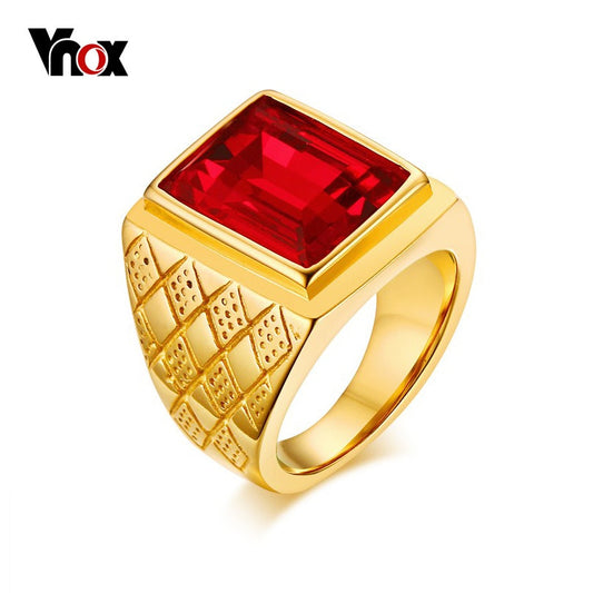 Vnox Big Stone Signet Rings for Men Jewelry Gold Color Stainless Steel Rhombus Engagement anel masculino