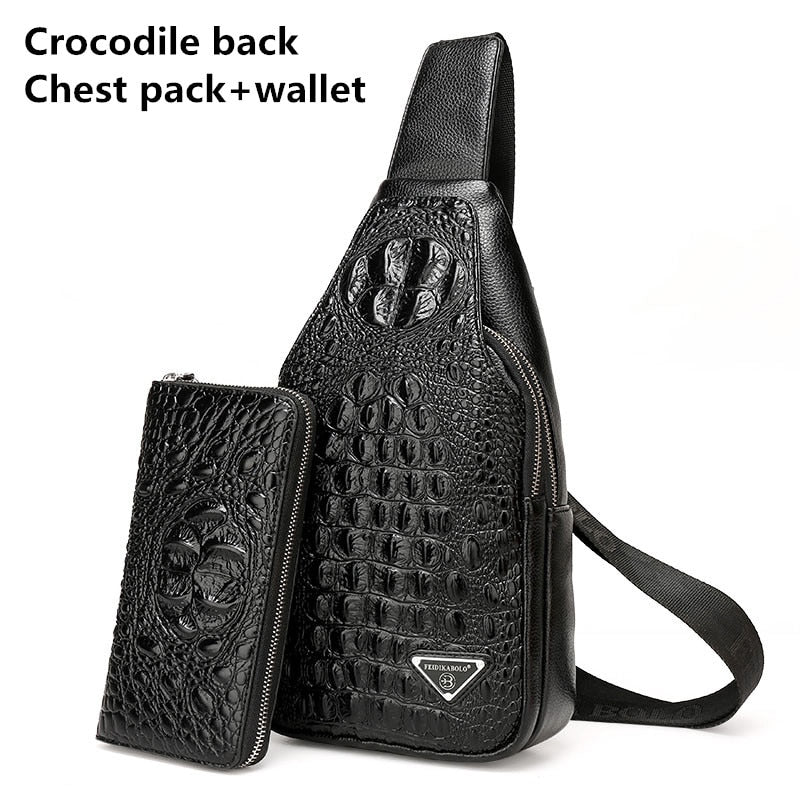 FEIDIKABOLO 3D Crocodile Men Chest Pack Leather Travel Men's Crossbody Bags Male Shoulder Bag Back Bag Rucksack Men Clutch Purse