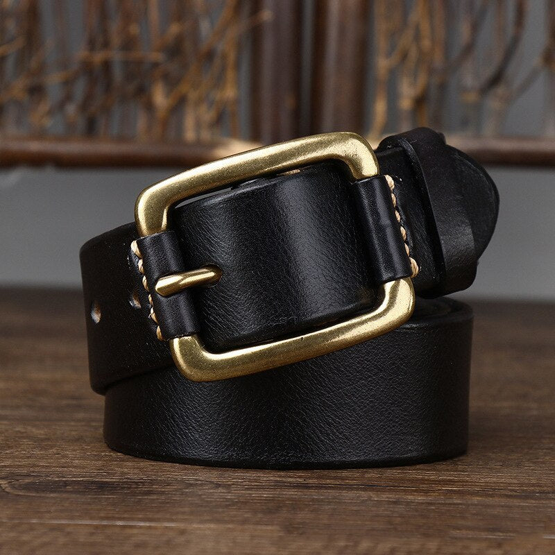 Vintage Leather Belts Brass Buckles Men Belt Ceinture Homme Retro Mens Cowskin Belts Pin Buckle