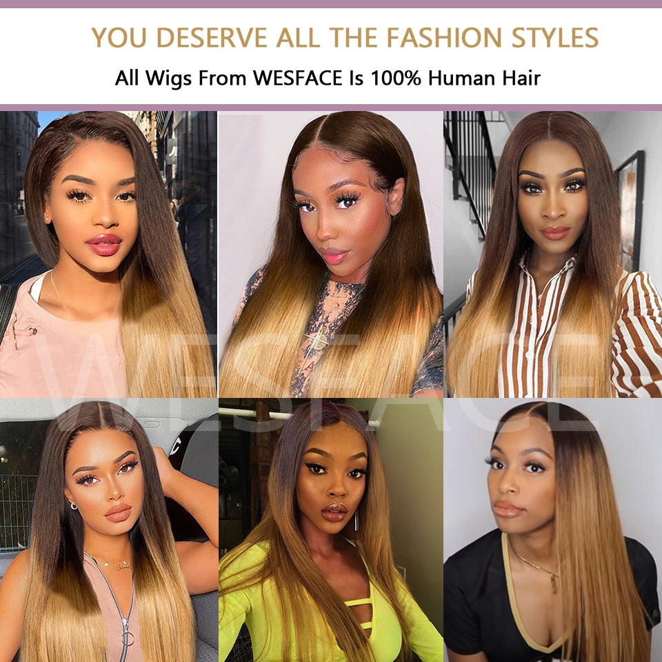 Long Straight Wigs Ombre Brown Blonde Human Hair 13×4 Lace Front Wigs For Black Women Brazilian Human Hair Wigs Remy Hair Wigs