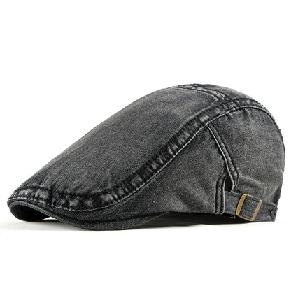 Wuaumx Simple Washed Denim Berets Hat Men Women Spring Summer Peaked Flat Cap Artist Duckbill Hat Casual Herringbone Newsboy Cap