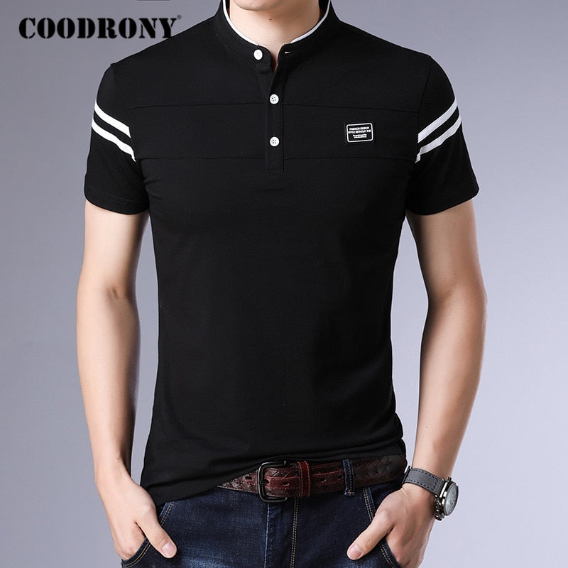 COODRONY Brand Summer Short Sleeve T Shirt Men Cotton Tee Shirt Homme Streetwear Fashion Stand Collar T-Shirt Men Clothes C5096S