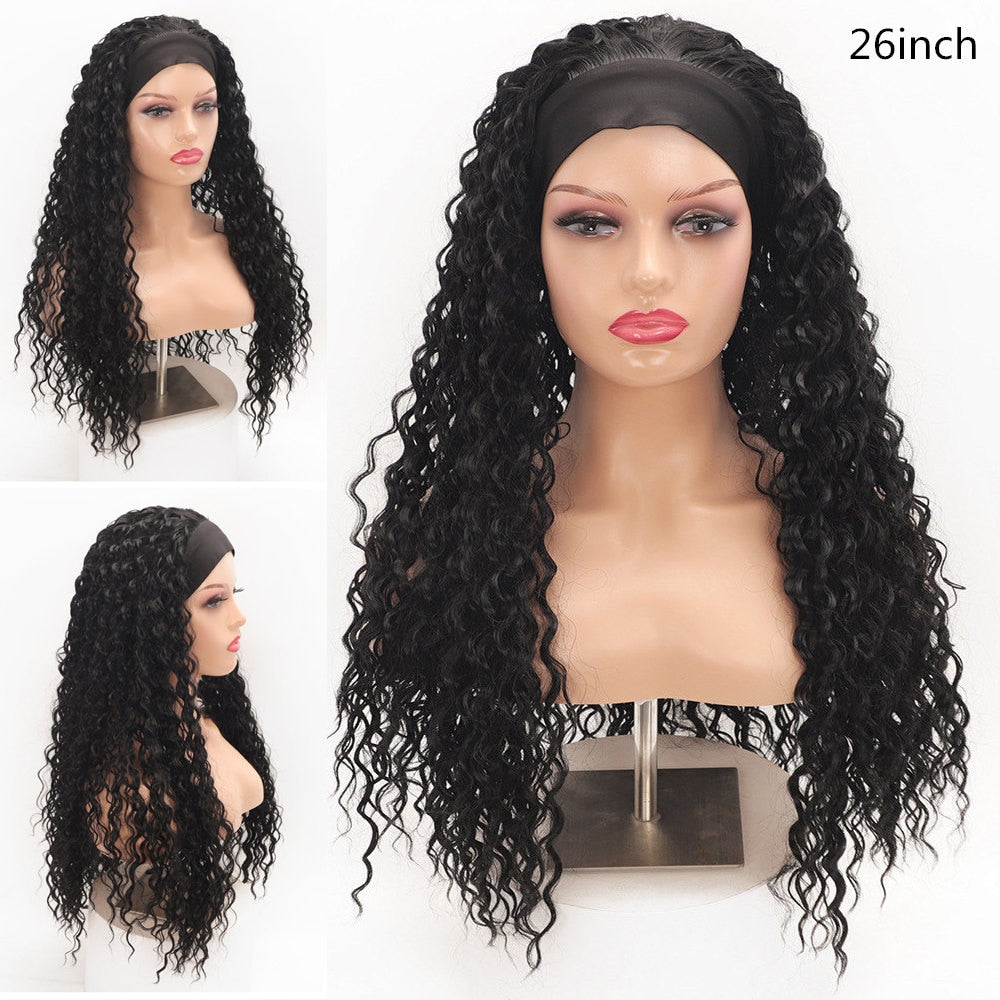 GURUILAGU Deep Wave Headband Wig Heat Resistant Fiber Synthetic Wig Black/613/4/27/99J Blonde Wig Synthetic Hair Wigs For Women