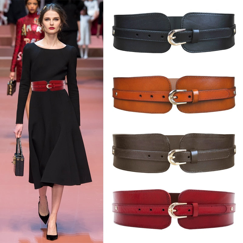 Ceinture femme élégante Cowskin Wide Belt For Women High Quality Ceinture Femme Elastic Waistband Female Vintage Genuine Leather Belt Buckles