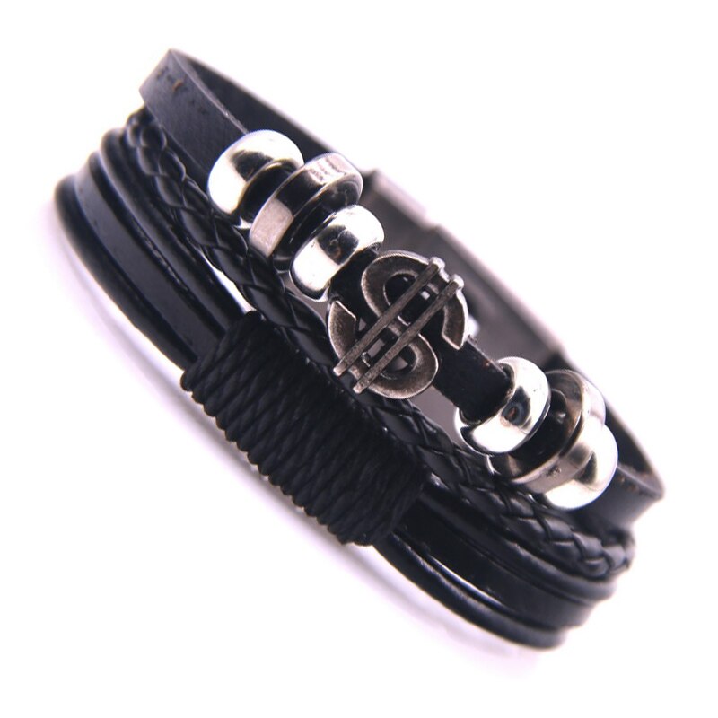 New 2021 High Quality Lucky Vintage Men's Leather Bracelet Black/Brown Charm Multilayer Braided Women Pulseira Masculina