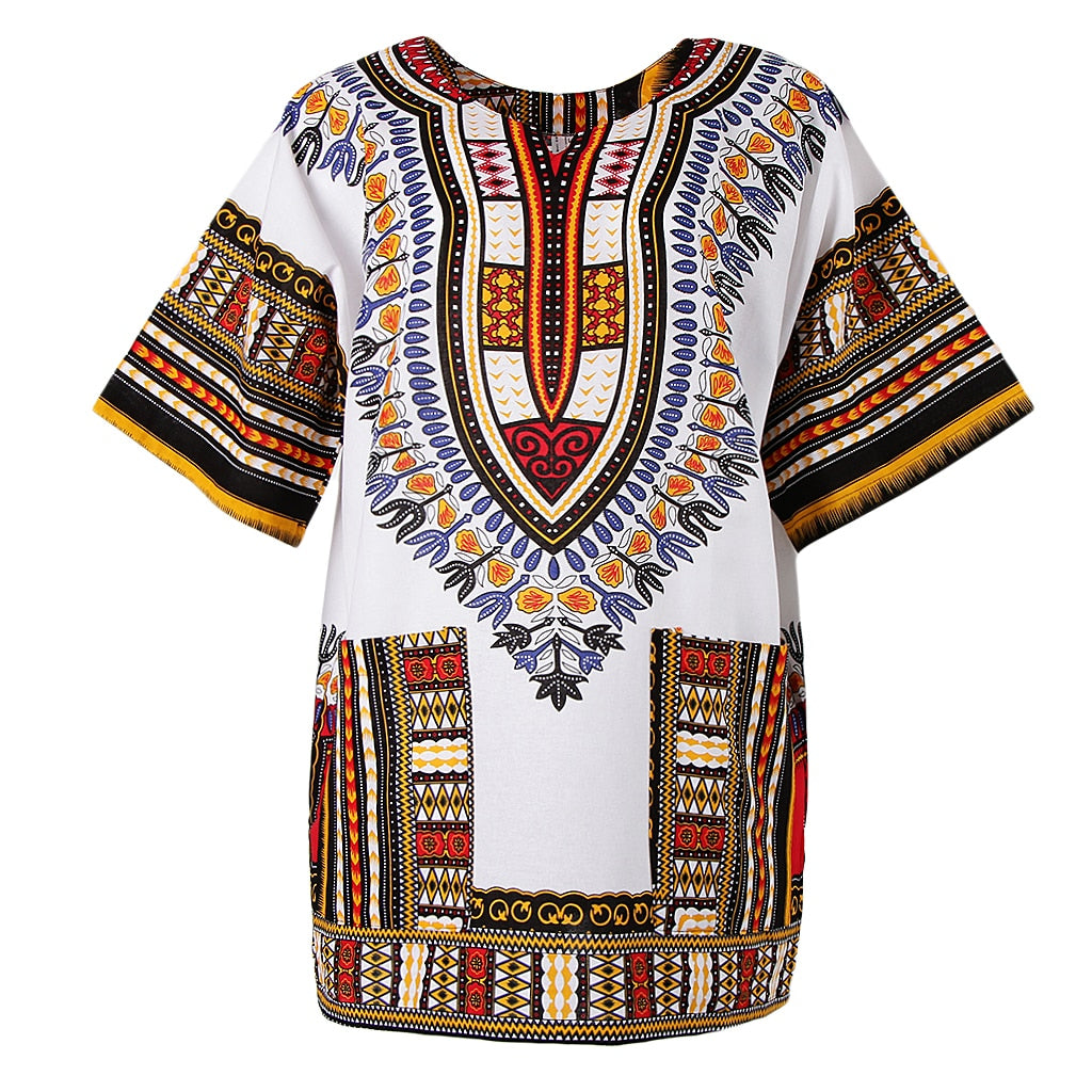 Unisex Adult Cotton One Size African Prints Dress Colorful Dashiki Shirt Top