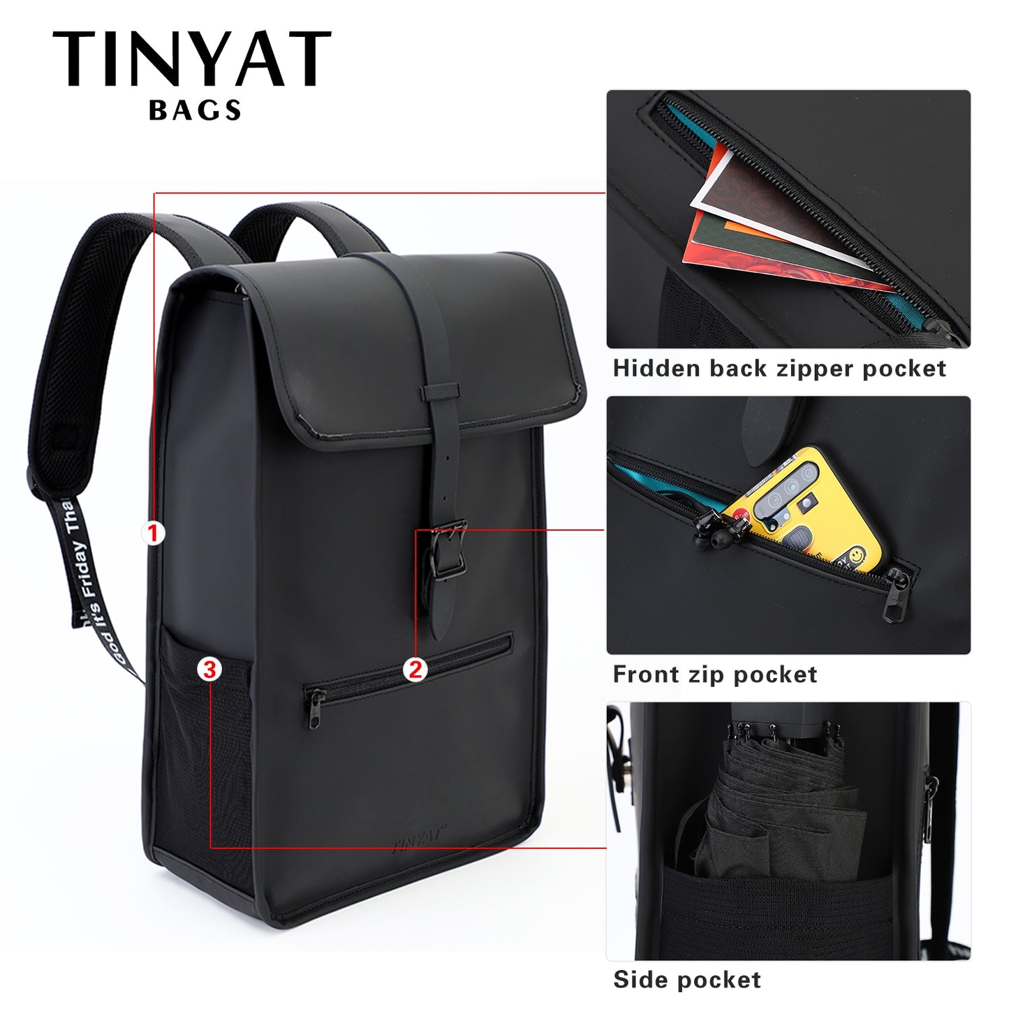 TINYAT New Men&#39;s Leather Backpack laptop Backpack for 14 15  inch Waterproof Travel Backpack for School Hiking Finshing Backpack