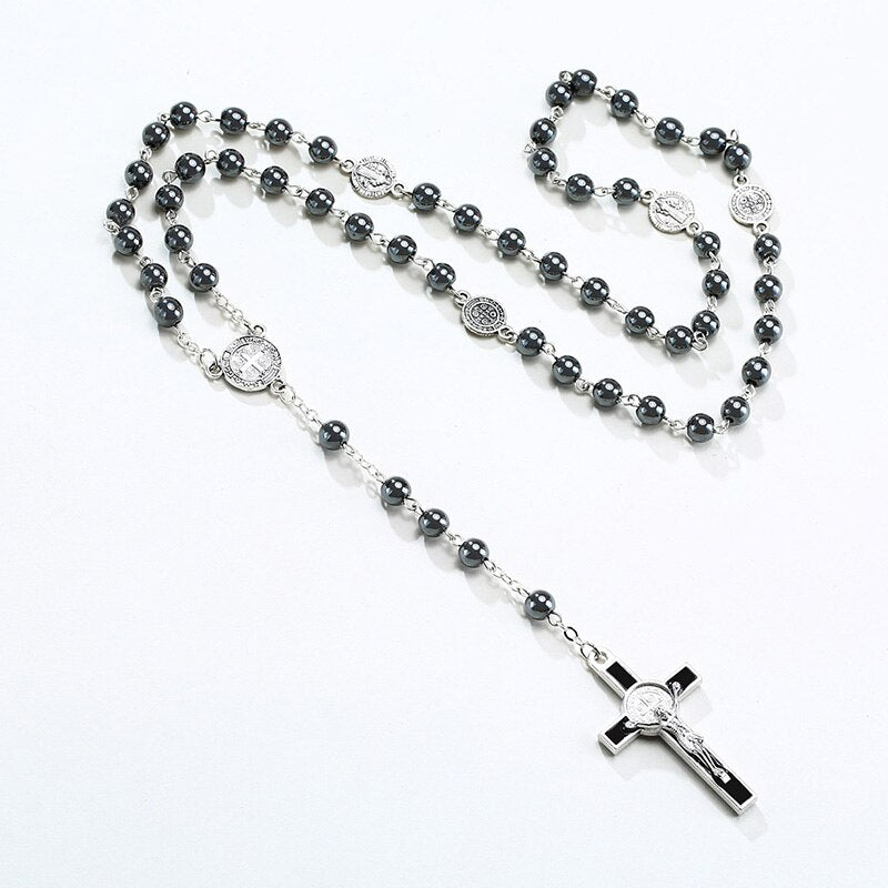 Rosary Beads Sweater Chain Necklace Catholic Cross Pendant For Women Men Rosaries Jewelry