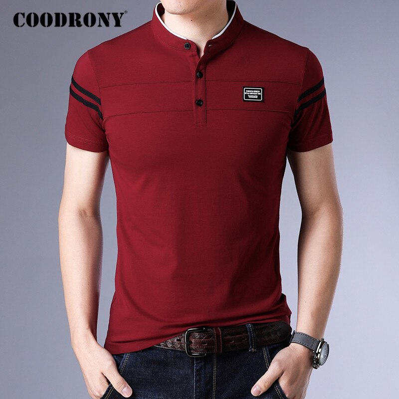 COODRONY Brand Summer Short Sleeve T Shirt Men Cotton Tee Shirt Homme Streetwear Fashion Stand Collar T-Shirt Men Clothes C5096S