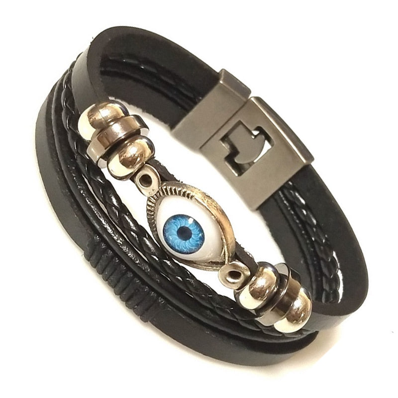 New 2021 High Quality Lucky Vintage Men's Leather Bracelet Black/Brown Charm Multilayer Braided Women Pulseira Masculina