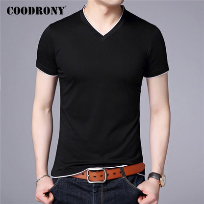 COODRONY Brand Summer Short Sleeve T Shirt Men Cotton Tee Shirt Homme Streetwear Casual V-Neck T-Shirt Men Clothing Tops C5102S