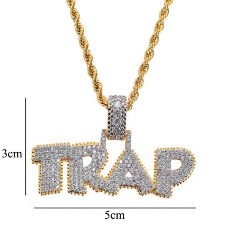 Ice Out Chain Necklace Trap Design Letter Pendant Personality Trend Fashion Hip Hop Necklace