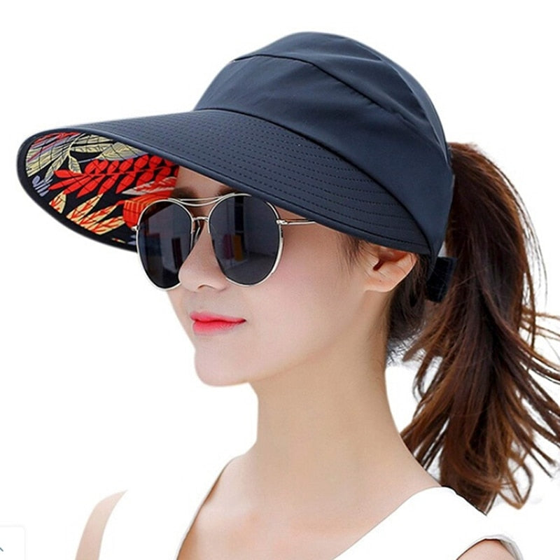 Summer Sun Protection Folding Sun Hat For Women Wide Brim Cap Ladies Beach Visor Hat Girl Holiday UV Protection Sun Hat